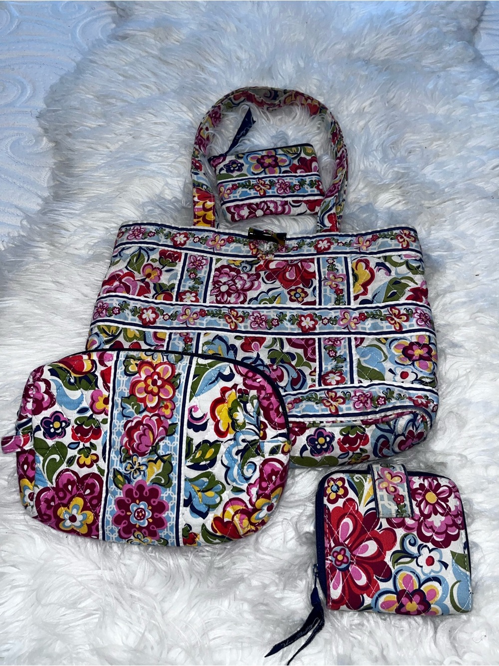 Vera Bradley Navy and Pink Quilted Coin Pouch